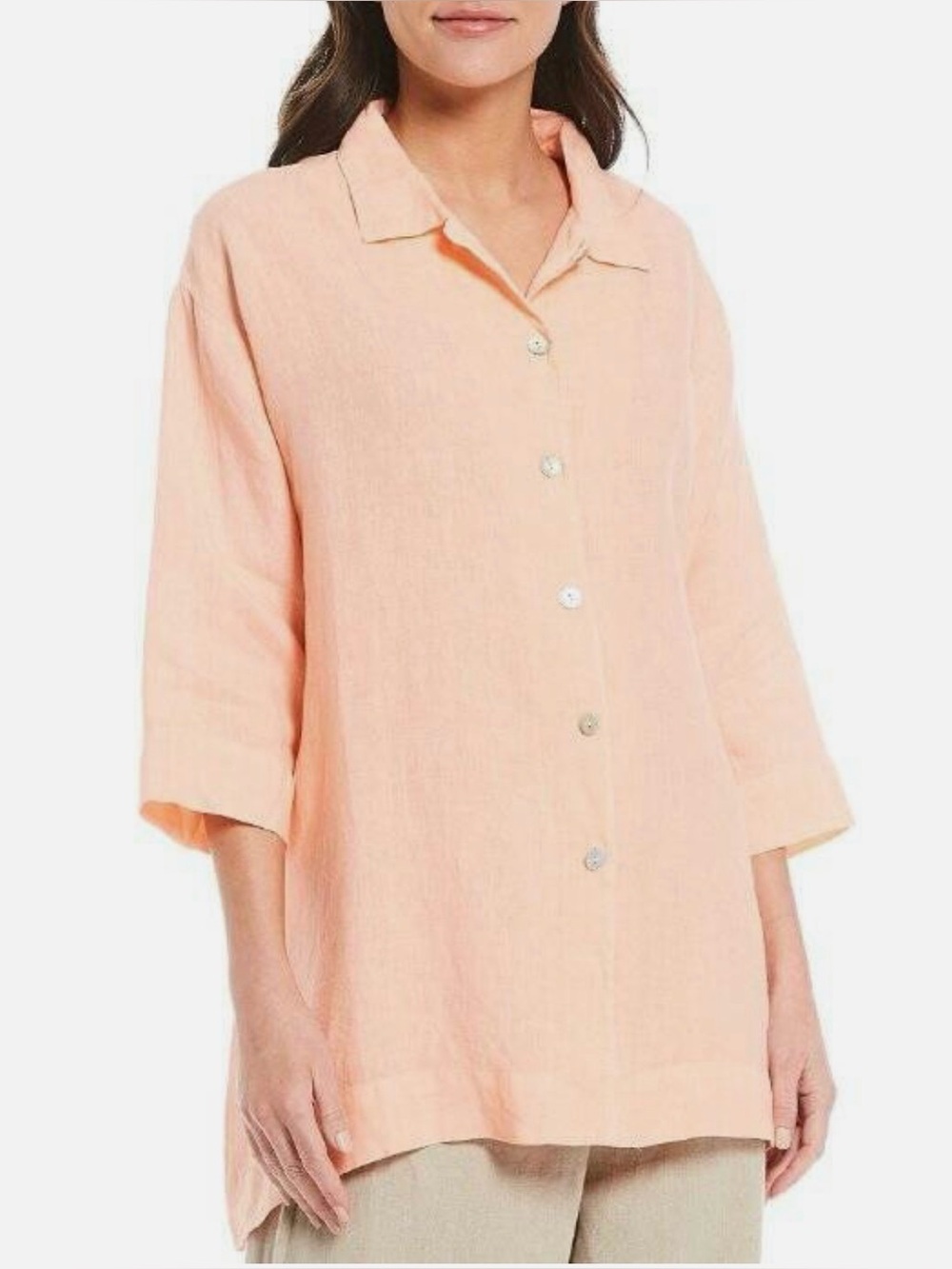 Bryn Walker 100% linen “Gordon” button down 3/4 sleeves peach shirt size 2XL